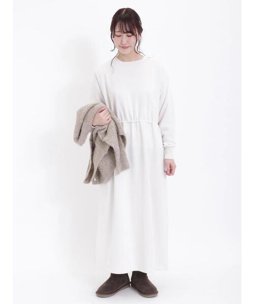 Samansa Mos2（サマンサ モスモス）の「裏起毛ウエストドロストワンピース（ワンピース・レディース・オフホワイト/グレー/チャコールグレー・F）」の4枚目の写真