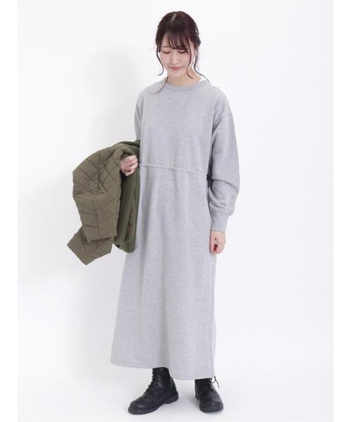 Samansa Mos2（サマンサ モスモス）の「裏起毛ウエストドロストワンピース（ワンピース・レディース・オフホワイト/グレー/チャコールグレー・F）」の5枚目の写真
