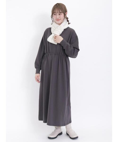 Samansa Mos2（サマンサ モスモス）の「裏起毛ウエストドロストワンピース（ワンピース・レディース・オフホワイト/グレー/チャコールグレー・F）」の12枚目の写真