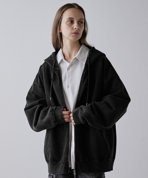 CLEL】Heavy Weight Logo Embroidered Full-Zip Hoodie