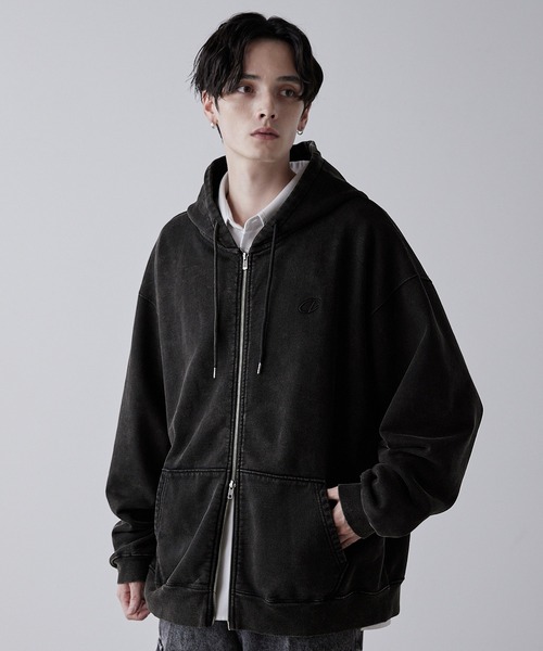 CLEL】Heavy Weight Logo Embroidered Full-Zip Hoodie