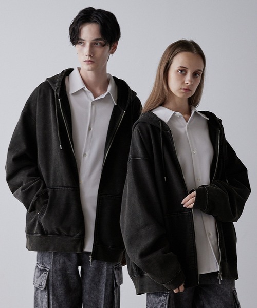 セール】【CLEL】Heavy Weight Logo Embroidered Full-Zip Hoodie