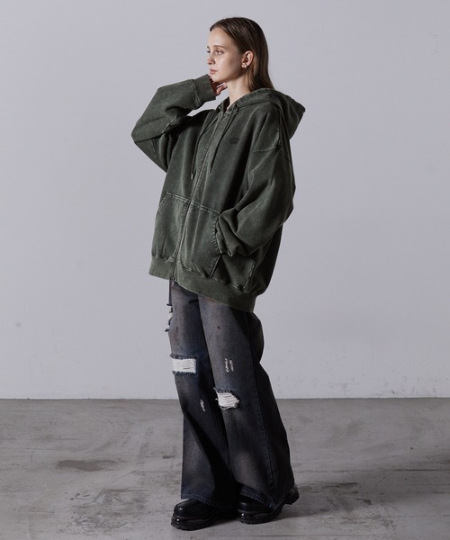 CLEL】Heavy Weight Logo Embroidered Full-Zip Hoodie