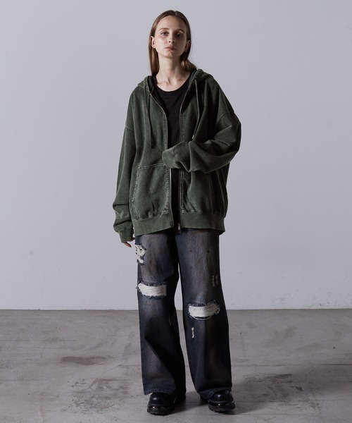 【CLEL】/ヘビーウェイト ロゴ刺繍フルジップパーカー ブラック系 Mサイズ CLEL パーカー 「CLEL」Heavy Weight Logo Embroidered Full-Zip