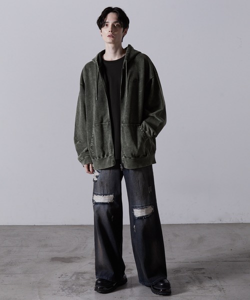 CLEL】Heavy Weight Logo Embroidered Full-Zip Hoodie