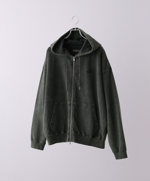 CLEL】Heavy Weight Logo Embroidered Full-Zip Hoodie
