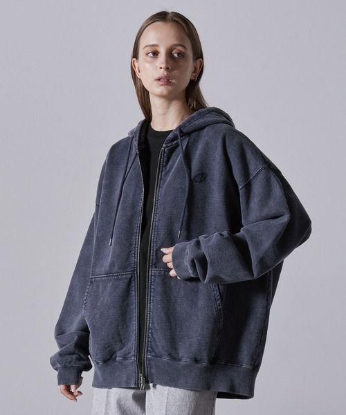 CLEL】Heavy Weight Logo Embroidered Full-Zip Hoodie