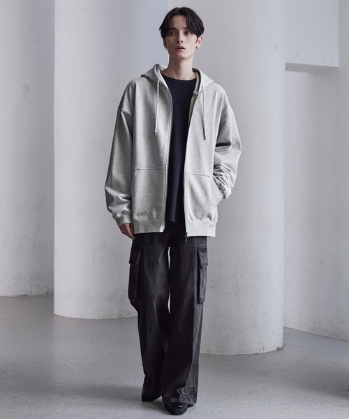 セール】【CLEL】Heavy Weight Logo Embroidered Full-Zip Hoodie