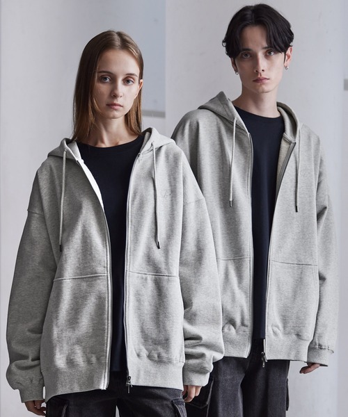 セール】【CLEL】Heavy Weight Logo Embroidered Full-Zip Hoodie