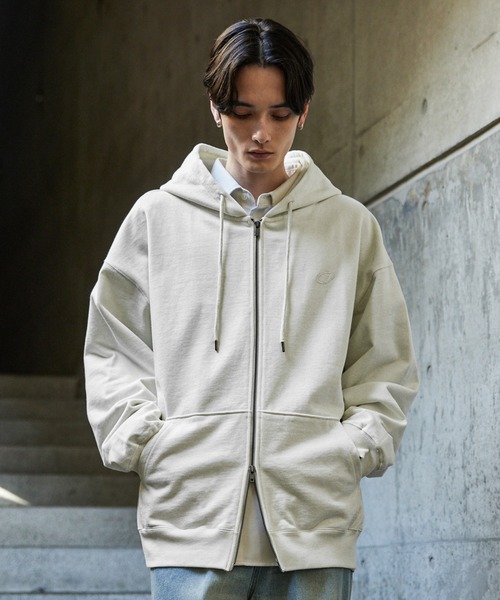 セール】【CLEL】Heavy Weight Logo Embroidered Full-Zip Hoodie