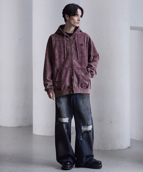 セール】【CLEL】Heavy Weight Logo Embroidered Full-Zip Hoodie