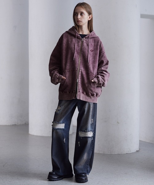 CLEL】Heavy Weight Logo Embroidered Full-Zip Hoodie/ヘビーウェイト