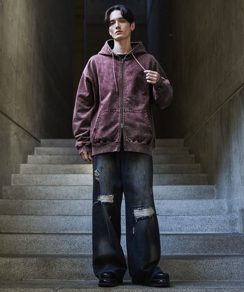 セール】【CLEL】Heavy Weight Logo Embroidered Full-Zip Hoodie