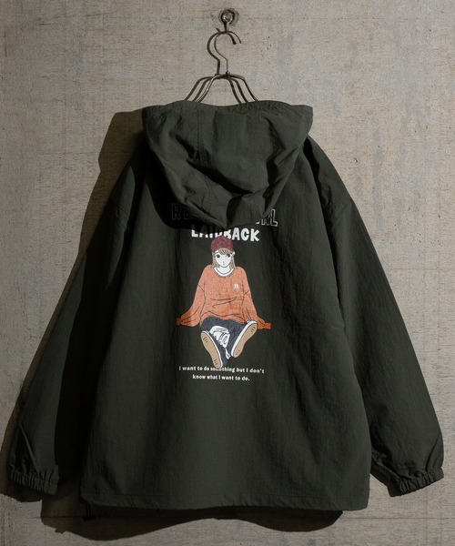 Red Cap Girl(レッドキャプガール)の「【a-r】〔RedCapGirl/レッドキャップガール〕ナイロン バックイラスト フードジャケット(ナイロンジャケット・メンズ・ベージュ/カーキ/ブラック・MEDIUM/LARGE)」の15枚目の写真