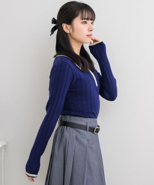 新品未使用/半額以下】ELLIE バイカラーニットポロ NAVY