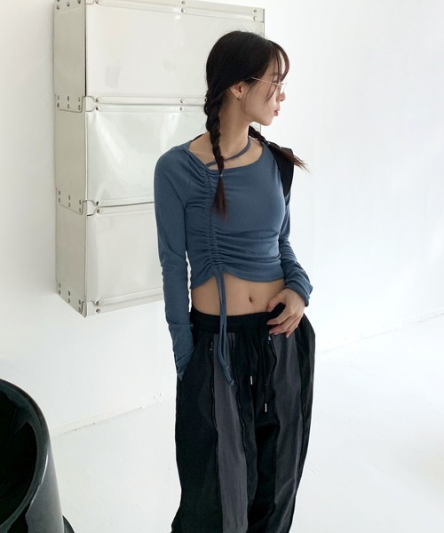 FOLLOWIN（フォロウィン）の「[アウトドアファッション] [ウエストゴムパンツ] Y2Kウェーブジッパーユニーク配色ナイロントラックパンツ（その他パンツ・レディース・ピンク/ブラック・FREE）」の8枚目の写真