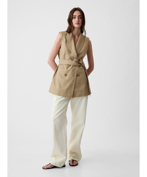 GAP(ギャップ)の「コットンリネン ベルト付きベストジャケット(テーラードジャケット・レディース・ベージュ/ブラック・L/XXS/XS/S/M)」の5枚目の写真