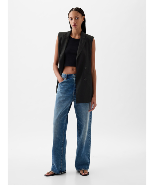 GAP(ギャップ)の「コットンリネン ベルト付きベストジャケット(テーラードジャケット・レディース・ベージュ/ブラック・L/XXS/XS/S/M)」の6枚目の写真