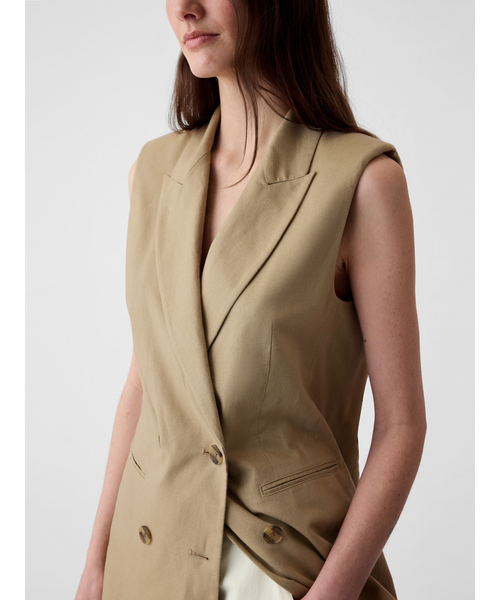GAP(ギャップ)の「コットンリネン ベルト付きベストジャケット(テーラードジャケット・レディース・ベージュ/ブラック・L/XXS/XS/S/M)」の7枚目の写真