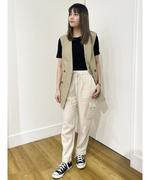 GAP(ギャップ)の「コットンリネン ベルト付きベストジャケット(テーラードジャケット・レディース・ベージュ/ブラック・L/XXS/XS/S/M)」の13枚目の写真