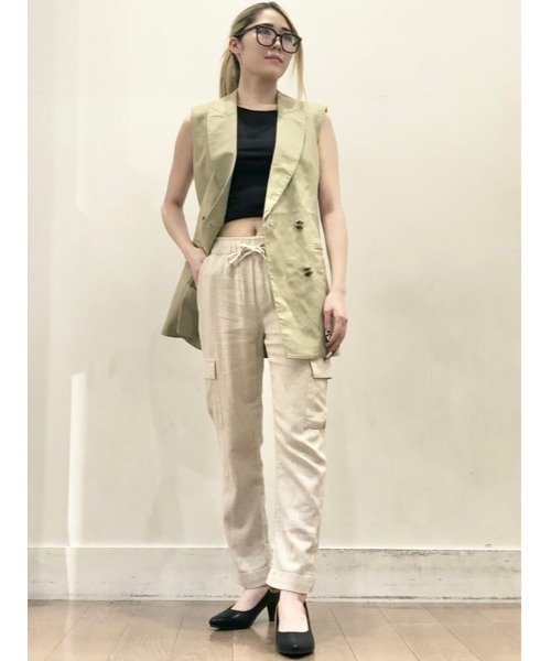 GAP(ギャップ)の「コットンリネン ベルト付きベストジャケット(テーラードジャケット・レディース・ベージュ/ブラック・L/XXS/XS/S/M)」の14枚目の写真