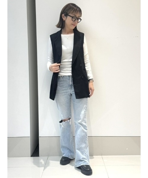 GAP(ギャップ)の「コットンリネン ベルト付きベストジャケット(テーラードジャケット・レディース・ベージュ/ブラック・L/XXS/XS/S/M)」の19枚目の写真