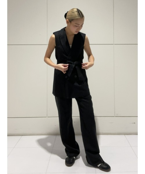 GAP(ギャップ)の「コットンリネン ベルト付きベストジャケット(テーラードジャケット・レディース・ベージュ/ブラック・L/XXS/XS/S/M)」の21枚目の写真