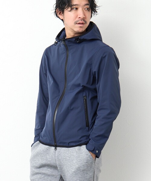 NOLLEY’S(ノーリーズ)の「撥水ストレッチフードブルゾン(ブルゾン・メンズ・ネイビー/オリーブ/ブルー・S/M/L)」の1枚目の写真