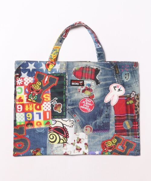 HYSTERIC MINI(ヒステリックミニ)の「Hystericmini DENIM GEEK 総柄 横長トートバッグ(トートバッグ・キッズ・ダークインディゴブルー・FREE)」の2枚目の写真