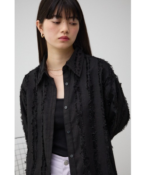 AZUL by moussy(アズールバイマウジー)の「フリンジストライプジャガードシャツ(シャツ/ブラウス・レディース・ブラック/アイボリー/ライム・FREE)」の15枚目の写真