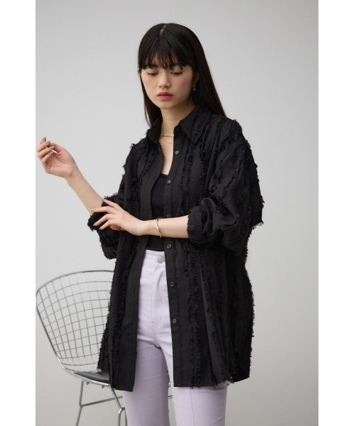 AZUL by moussy(アズールバイマウジー)の「フリンジストライプジャガードシャツ(シャツ/ブラウス・レディース・ブラック/アイボリー/ライム・FREE)」の16枚目の写真