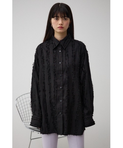 AZUL by moussy(アズールバイマウジー)の「フリンジストライプジャガードシャツ(シャツ/ブラウス・レディース・ブラック/アイボリー/ライム・FREE)」の18枚目の写真