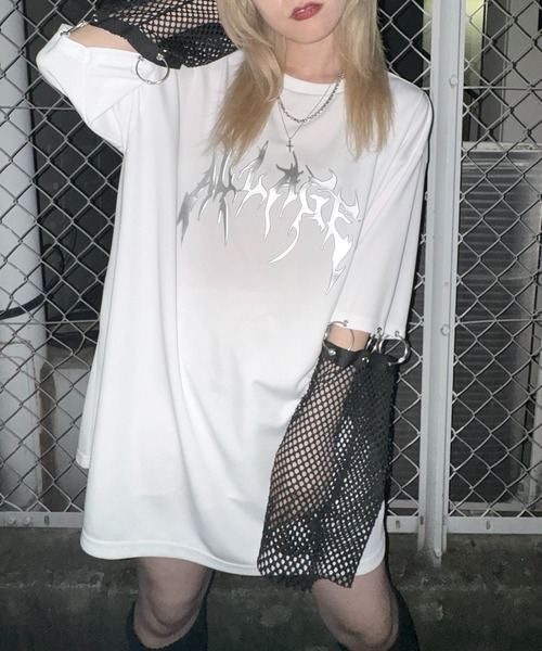 【MAROCORE SELECT】24SS メッシュスリーブ メタルプリント ロゴTシャツ（Tシャツ/カットソー）｜MAROCORE（マロコア）