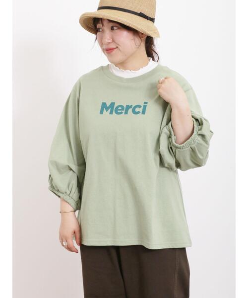 Samansa Mos2（サマンサ モスモス）の「袖タックTシャツ（Tシャツ/カットソー・レディース・グリーン/ベージュ/オフホワイト/ブラック・F）」の6枚目の写真