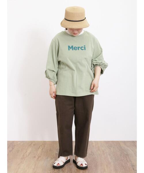 Samansa Mos2（サマンサ モスモス）の「袖タックTシャツ（Tシャツ/カットソー・レディース・グリーン/ベージュ/オフホワイト/ブラック・F）」の7枚目の写真