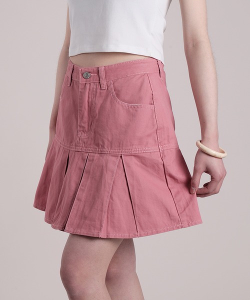 HOOK（フック）の「【HOOK】for girls　定番　無地ボックスプリーツミニスカート　デニム/コットン（スカート・レディース・ピンク/ブルー・S/M/L）」の6枚目の写真