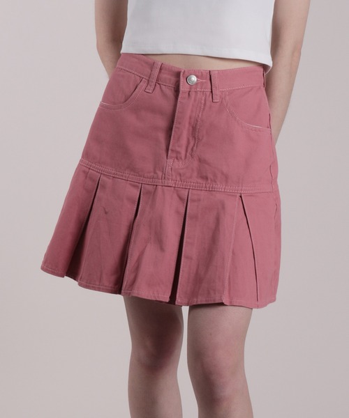 HOOK（フック）の「【HOOK】for girls　定番　無地ボックスプリーツミニスカート　デニム/コットン（スカート・レディース・ピンク/ブルー・S/M/L）」の8枚目の写真