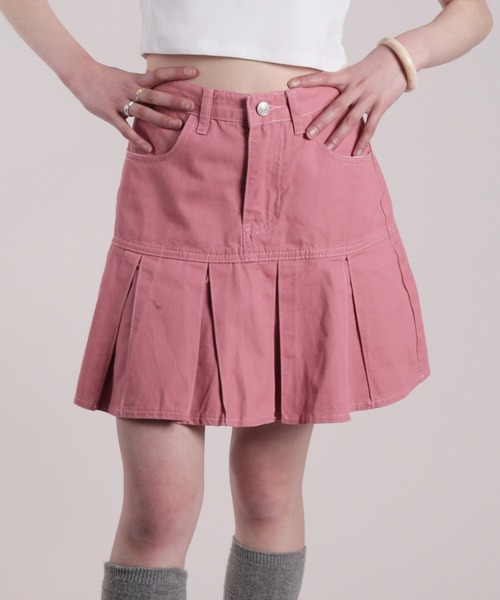 HOOK（フック）の「【HOOK】for girls　定番　無地ボックスプリーツミニスカート　デニム/コットン（スカート・レディース・ピンク/ブルー・S/M/L）」の9枚目の写真