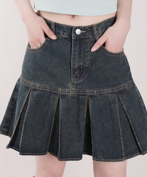 HOOK（フック）の「【HOOK】for girls　定番　無地ボックスプリーツミニスカート　デニム/コットン（スカート・レディース・ピンク/ブルー・S/M/L）」の14枚目の写真