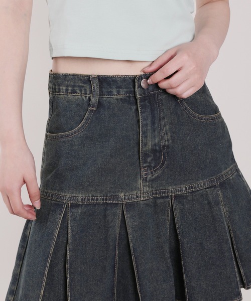 HOOK（フック）の「【HOOK】for girls　定番　無地ボックスプリーツミニスカート　デニム/コットン（スカート・レディース・ピンク/ブルー・S/M/L）」の5枚目の写真