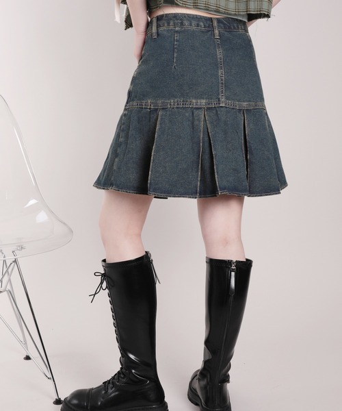 HOOK（フック）の「【HOOK】for girls　定番　無地ボックスプリーツミニスカート　デニム/コットン（スカート・レディース・ピンク/ブルー・S/M/L）」の15枚目の写真