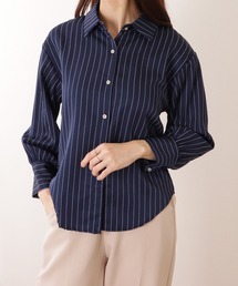 Lace Ladies | ピンストライプ柄 7分袖 前開き シフォン ブラウス(シャツ/ブラウス)