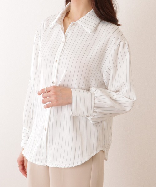 Lace Ladies（レースレディース）の「ピンストライプ柄 7分袖 前開き シフォン ブラウス（シャツ/ブラウス・レディース・ブルー/ホワイト・S/M/XL）」の10枚目の写真