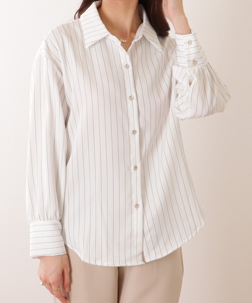 Lace Ladies（レースレディース）の「ピンストライプ柄 7分袖 前開き シフォン ブラウス（シャツ/ブラウス・レディース・ブルー/ホワイト・S/M/XL）」の12枚目の写真
