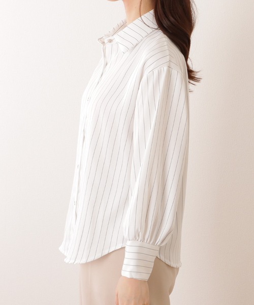 Lace Ladies（レースレディース）の「ピンストライプ柄 7分袖 前開き シフォン ブラウス（シャツ/ブラウス・レディース・ブルー/ホワイト・S/M/XL）」の13枚目の写真