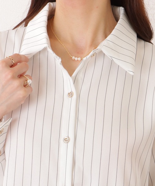 Lace Ladies（レースレディース）の「ピンストライプ柄 7分袖 前開き シフォン ブラウス（シャツ/ブラウス・レディース・ブルー/ホワイト・S/M/XL）」の15枚目の写真