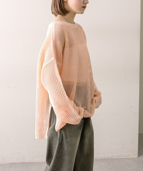 mline（エムライン）の「【3色展開】[mline]メッシュニット（ニット/セーター・レディース・オフホワイト/イエロー/ピンク・FREE）」の3枚目の写真