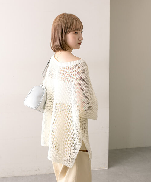 mline（エムライン）の「【3色展開】[mline]メッシュニット（ニット/セーター・レディース・オフホワイト/イエロー/ピンク・FREE）」の5枚目の写真