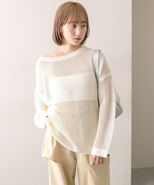 mline（エムライン）の「【3色展開】[mline]メッシュニット（ニット/セーター・レディース・オフホワイト/イエロー/ピンク・FREE）」の7枚目の写真