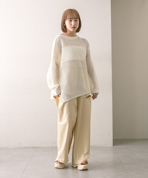 mline（エムライン）の「【3色展開】[mline]メッシュニット（ニット/セーター・レディース・オフホワイト/イエロー/ピンク・FREE）」の8枚目の写真